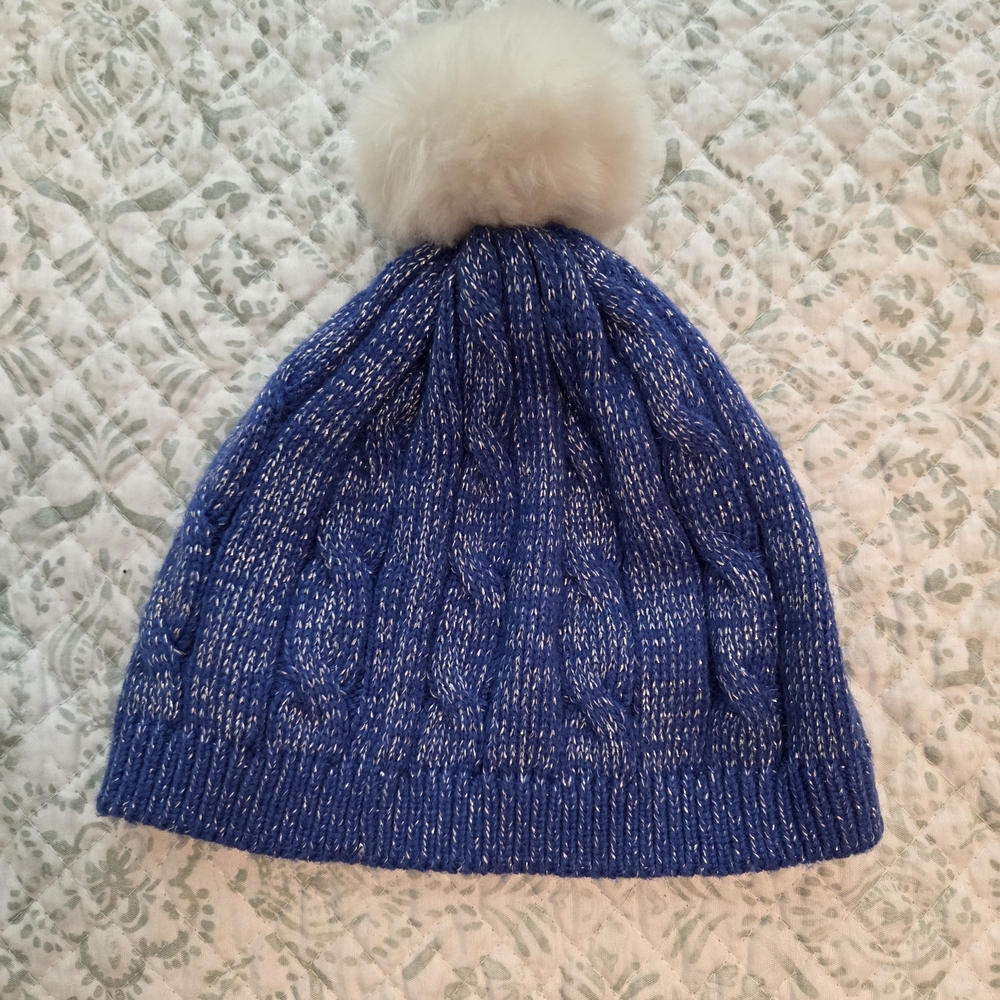 Gymboree Blue Knit Hat with Cream Pom Pom